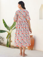 Janasya Bright Cotton Floral Fit & Flare Dress - Distacart