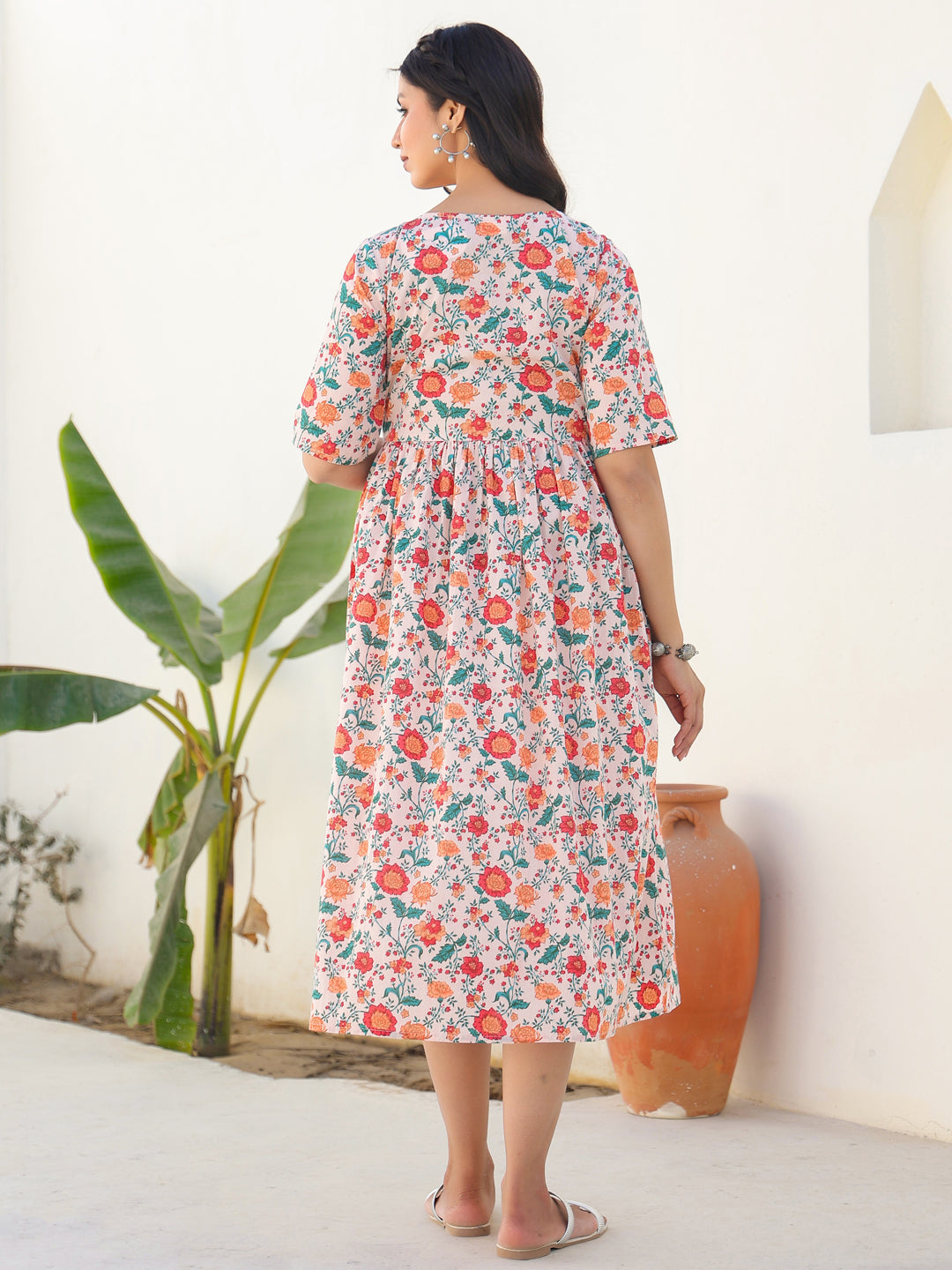 Janasya Bright Cotton Floral Fit & Flare Dress - Distacart