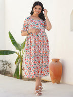 Janasya Bright Cotton Floral Fit & Flare Dress - Distacart