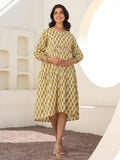 Janasya Light Cotton Floral A-Line Dress - Distacart