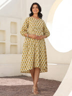 Janasya Light Cotton Floral A-Line Dress - Distacart