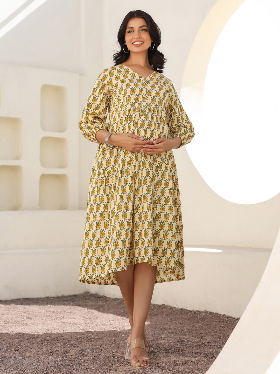 Janasya Light Cotton Floral A-Line Dress - Distacart