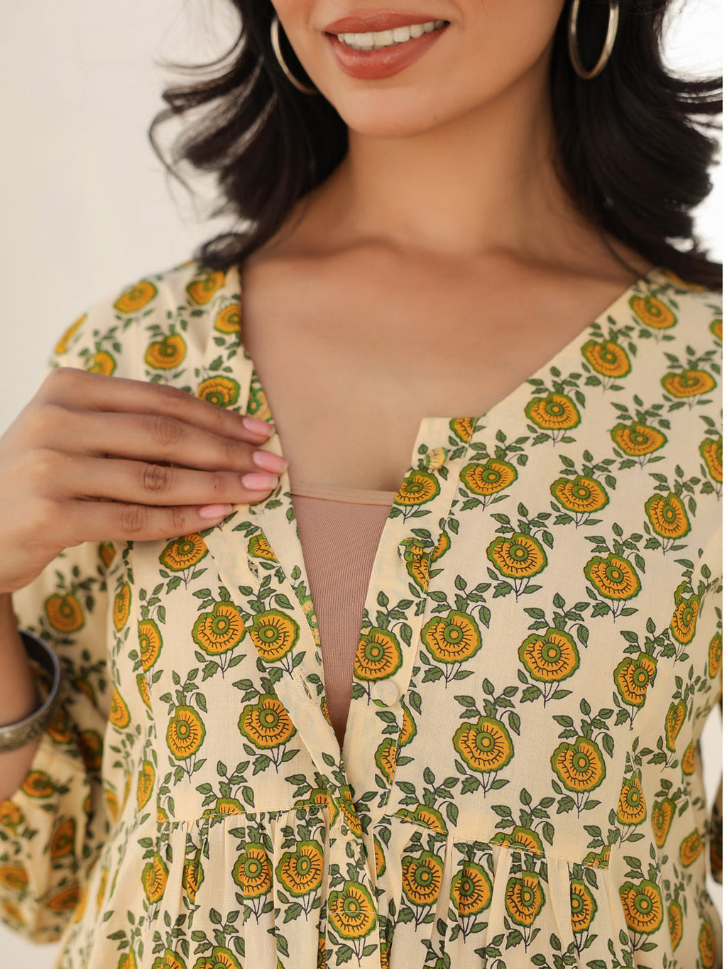 Janasya Light Cotton Floral A-Line Dress - Distacart