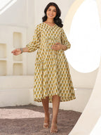 Janasya Light Cotton Floral A-Line Dress - Distacart