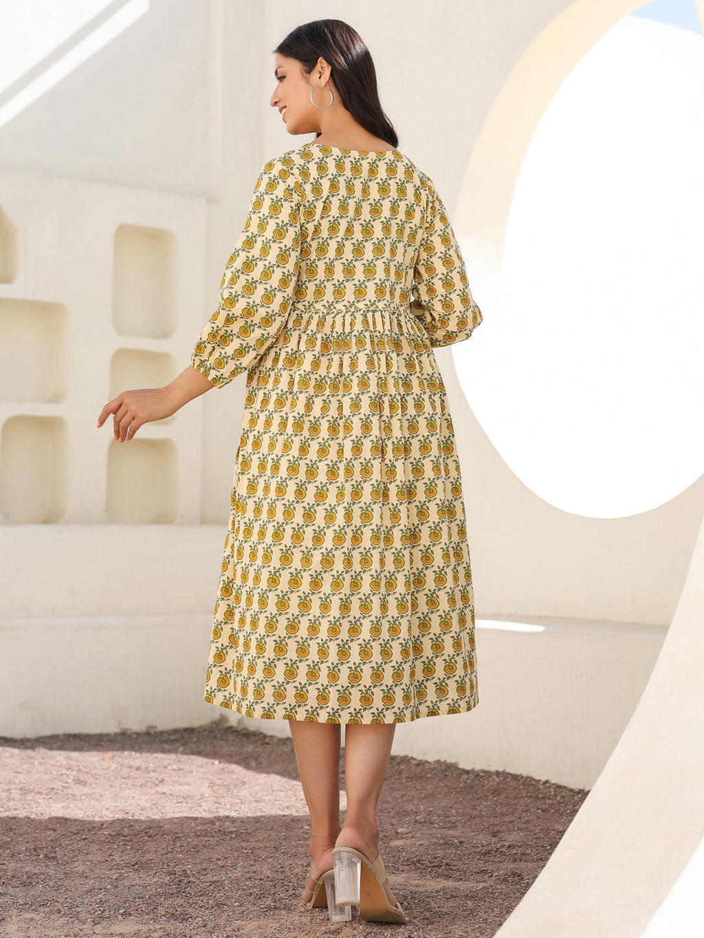 Janasya Light Cotton Floral A-Line Dress - Distacart