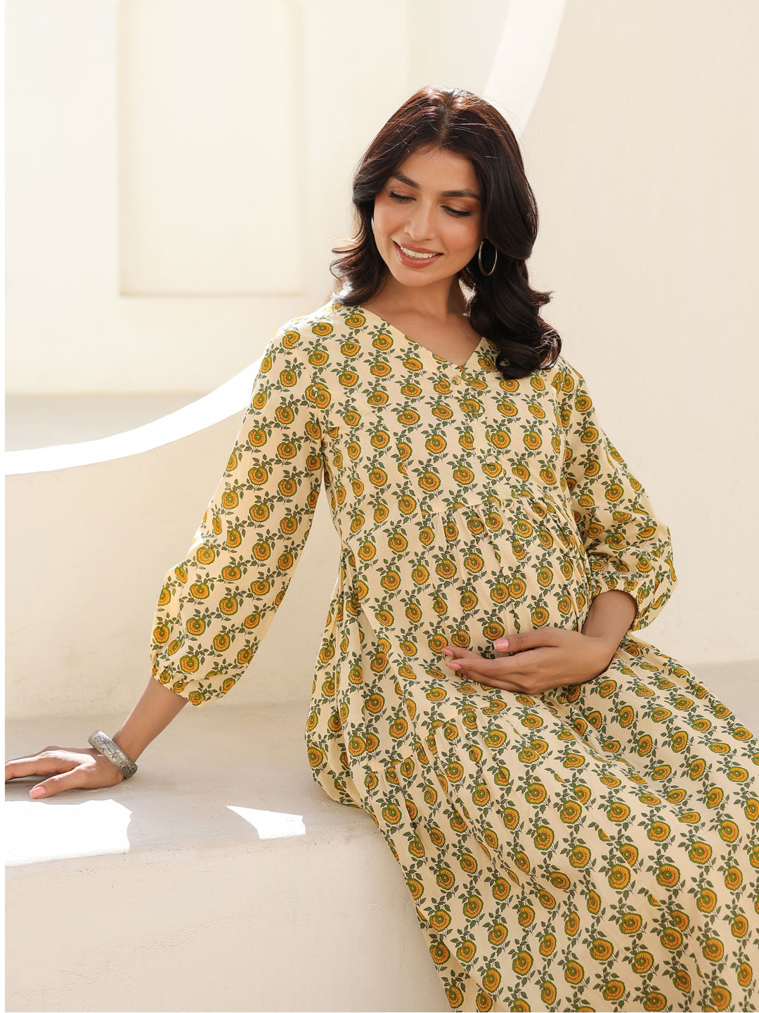 Janasya Light Cotton Floral A-Line Dress - Distacart