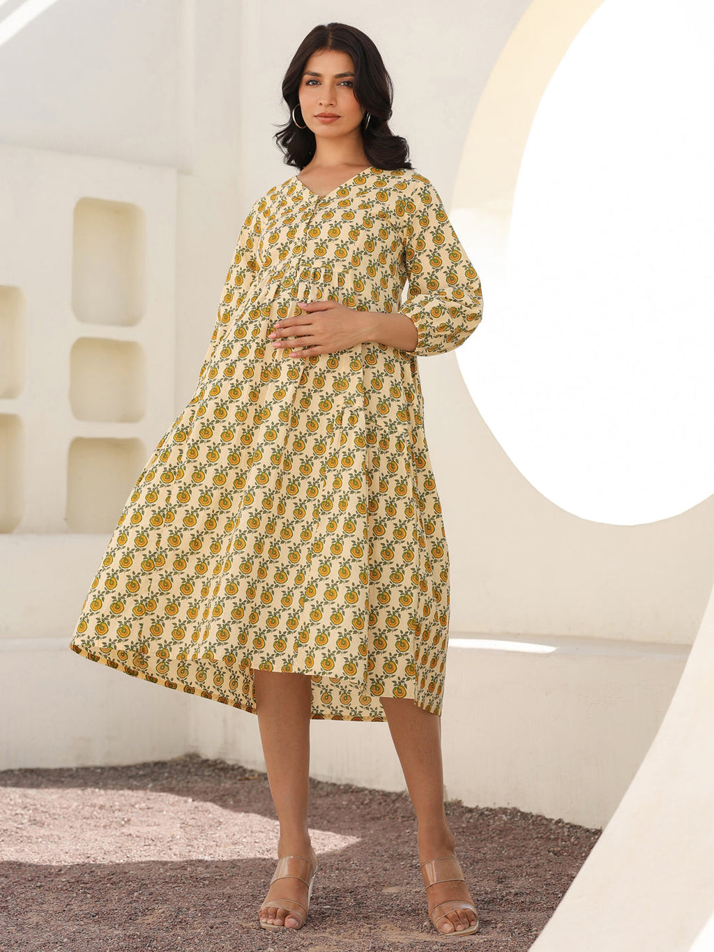 Janasya Light Cotton Floral A-Line Dress - Distacart
