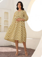 Janasya Light Cotton Floral A-Line Dress - Distacart