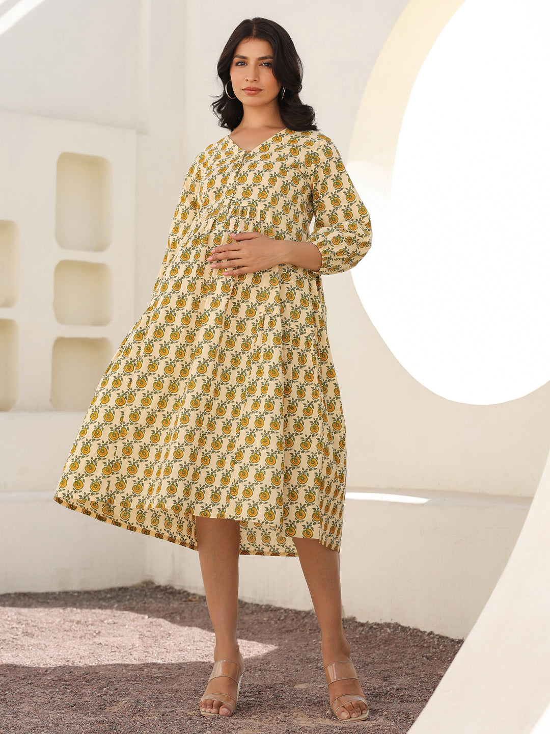Janasya Light Cotton Floral A-Line Dress - Distacart