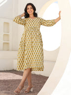 Janasya Light Cotton Floral A-Line Dress - Distacart