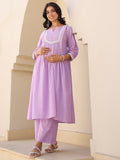Janasya Bright Dobby Cotton Yoke Embroidery A-Line Kurta Set - Distacart