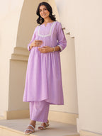 Janasya Bright Dobby Cotton Yoke Embroidery A-Line Kurta Set - Distacart