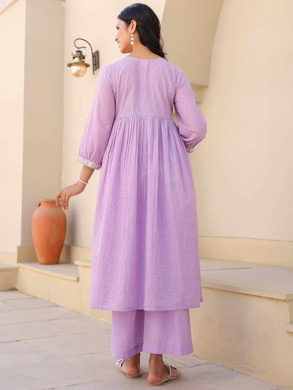 Janasya Bright Dobby Cotton Yoke Embroidery A-Line Kurta Set - Distacart