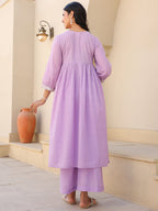 Janasya Bright Dobby Cotton Yoke Embroidery A-Line Kurta Set - Distacart