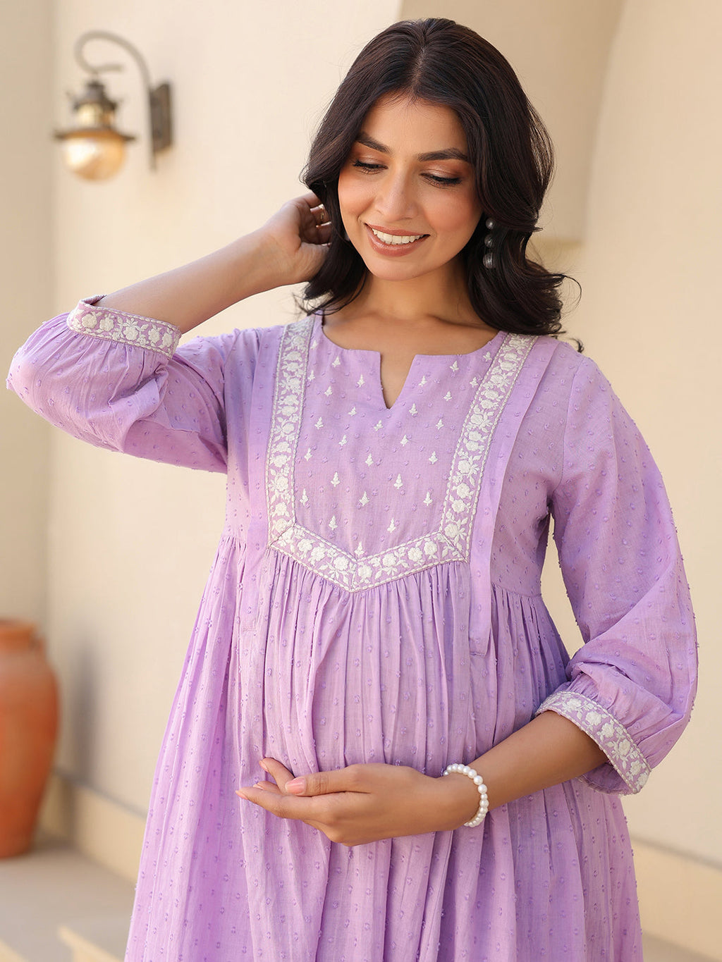 Janasya Bright Dobby Cotton Yoke Embroidery A-Line Kurta Set - Distacart