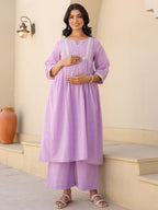 Janasya Bright Dobby Cotton Yoke Embroidery A-Line Kurta Set - Distacart