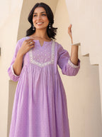 Janasya Bright Dobby Cotton Yoke Embroidery A-Line Kurta Set - Distacart