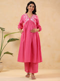 Janasya Light Dobby Cotton Yoke Embroidery A-Line Kurta Set - Distacart