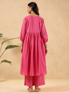 Janasya Light Dobby Cotton Yoke Embroidery A-Line Kurta Set - Distacart