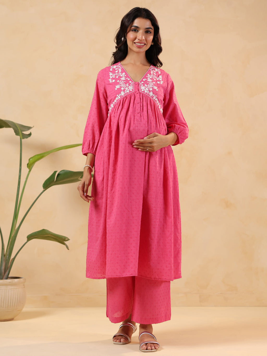Janasya Light Dobby Cotton Yoke Embroidery A-Line Kurta Set - Distacart