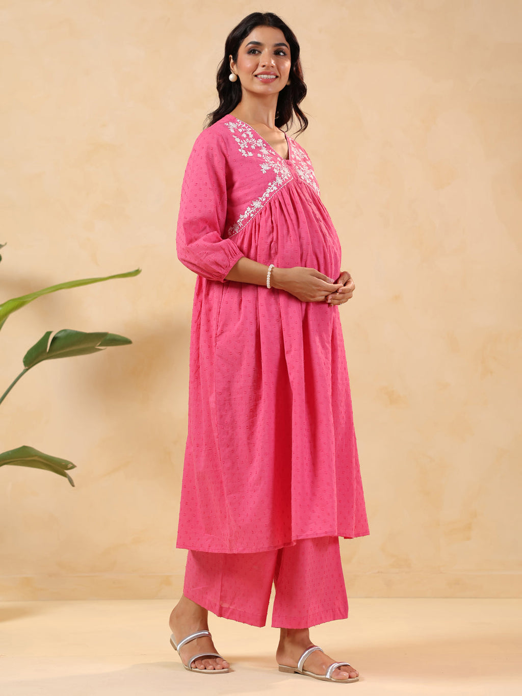 Janasya Light Dobby Cotton Yoke Embroidery A-Line Kurta Set - Distacart