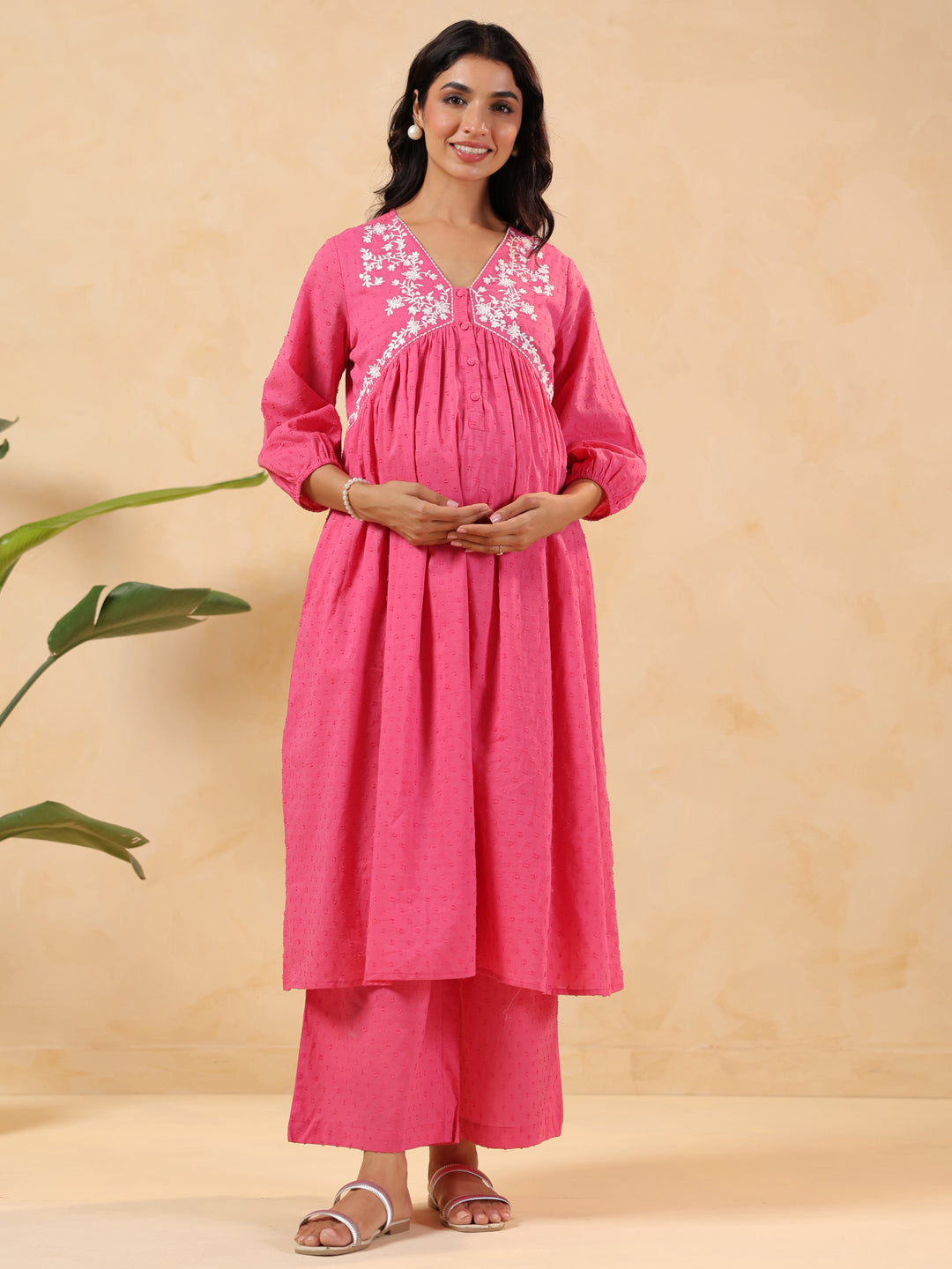 Janasya Light Dobby Cotton Yoke Embroidery A-Line Kurta Set - Distacart