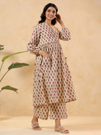 Janasya Light Cotton Floral A-Line Kurta Set - Distacart
