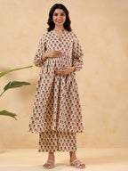 Janasya Light Cotton Floral A-Line Kurta Set - Distacart