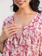 Janasya Light Cotton Floral Gathered Kurta - Distacart