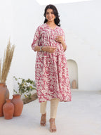 Janasya Light Cotton Floral Gathered Kurta - Distacart