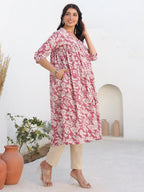 Janasya Light Cotton Floral Gathered Kurta - Distacart