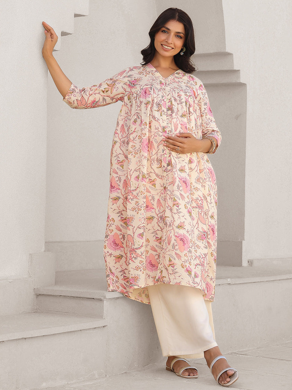 Janasya Light Cotton Floral A-Line Kurta - Distacart