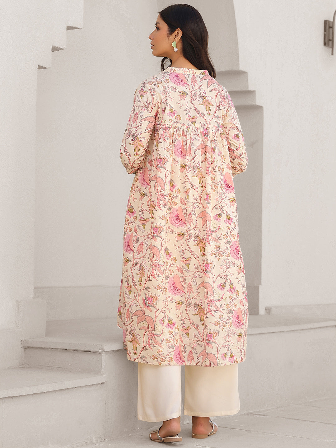 Janasya Light Cotton Floral A-Line Kurta - Distacart
