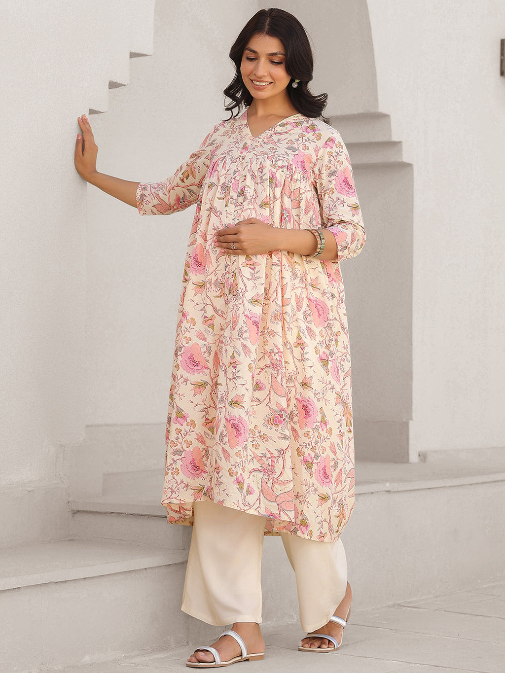 Janasya Light Cotton Floral A-Line Kurta - Distacart