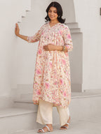 Janasya Light Cotton Floral A-Line Kurta - Distacart