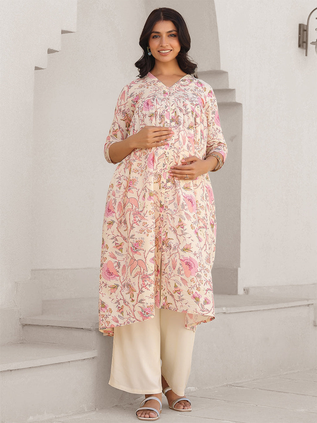 Janasya Light Cotton Floral A-Line Kurta - Distacart