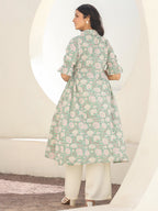 Janasya Light Cotton Floral A-Line Kurta