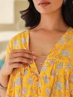 Janasya Bright Cotton Floral Gathered Kurta - Distacart