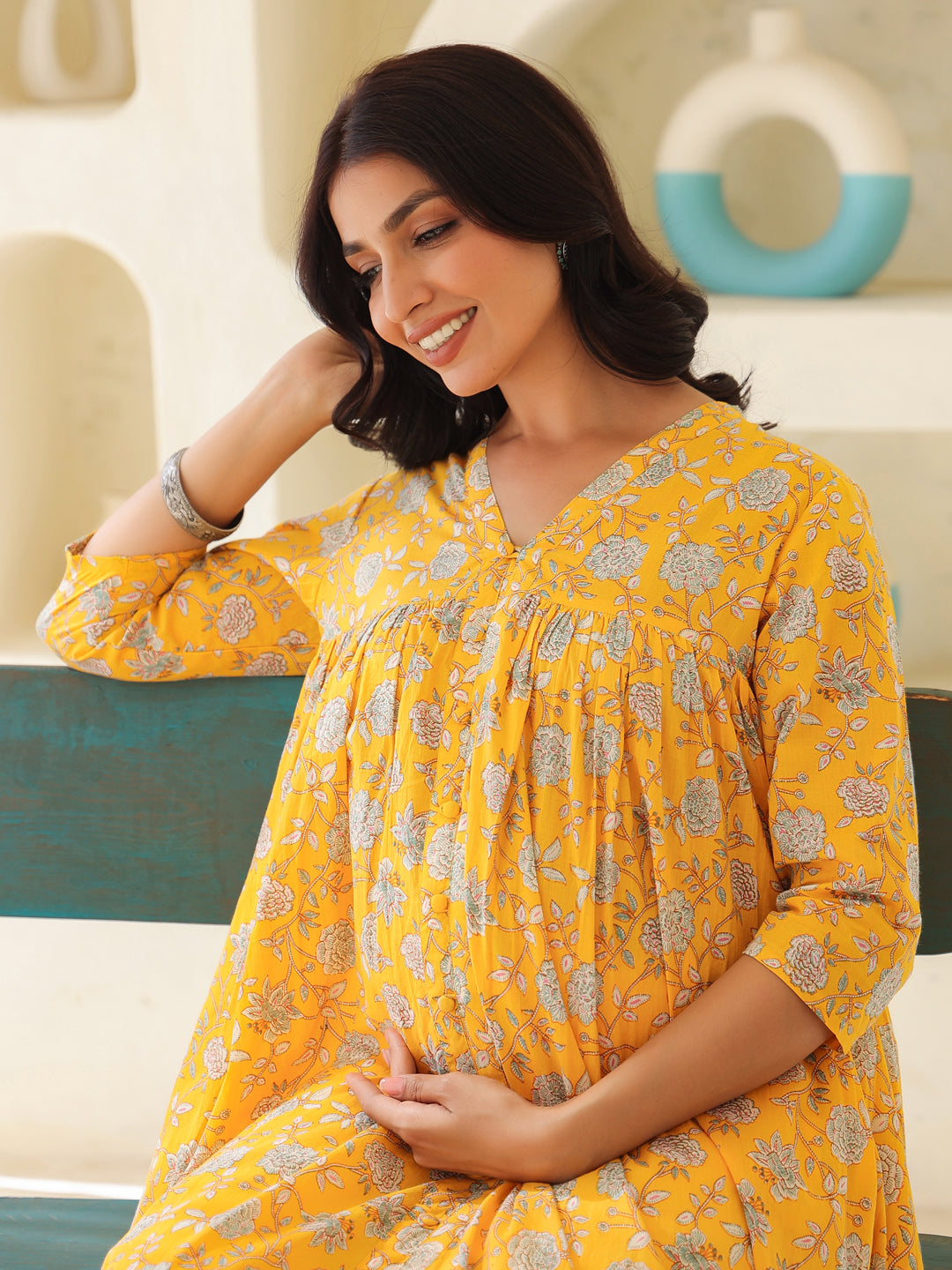 Janasya Bright Cotton Floral Gathered Kurta - Distacart