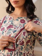 Janasya Dark Cotton Floral Gathered Kurta - Distacart