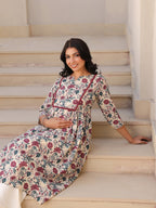Janasya Dark Cotton Floral Gathered Kurta - Distacart