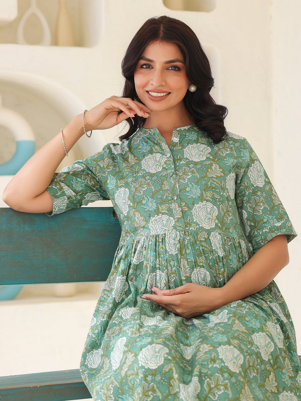 Janasya Dark Cotton Floral A-Line Kurta