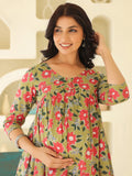 Janasya Dark Cotton Floral Gathered Kurta - Distacart