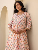 Janasya Light Cotton Floral A-Line Kurta