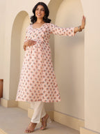 Janasya Light Cotton Floral A-Line Kurta