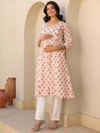 Janasya Light Cotton Floral A-Line Kurta