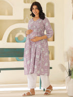 Janasya Light Cotton Floral A-Line Kurta