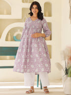 Janasya Light Cotton Floral A-Line Kurta