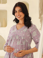 Janasya Light Cotton Floral A-Line Kurta