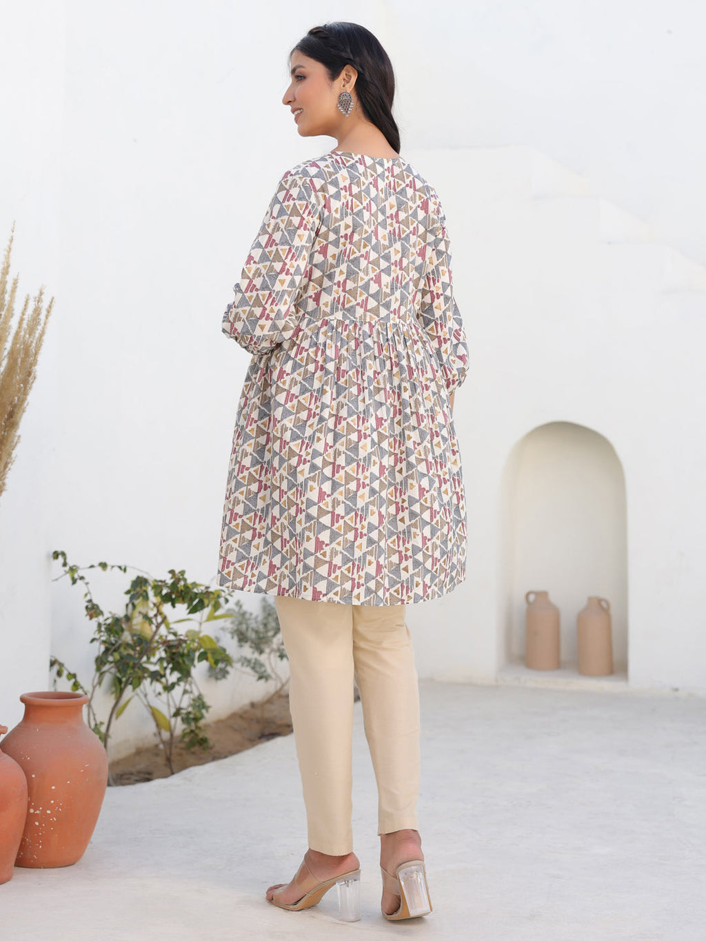 Janasya Light Cotton Geometric A-Line Tunic - Distacart